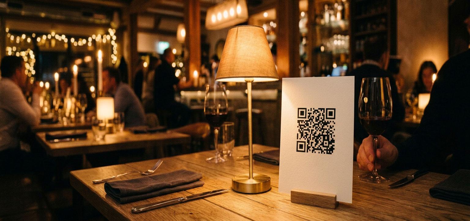 Mesa de restaurante com display de QR code